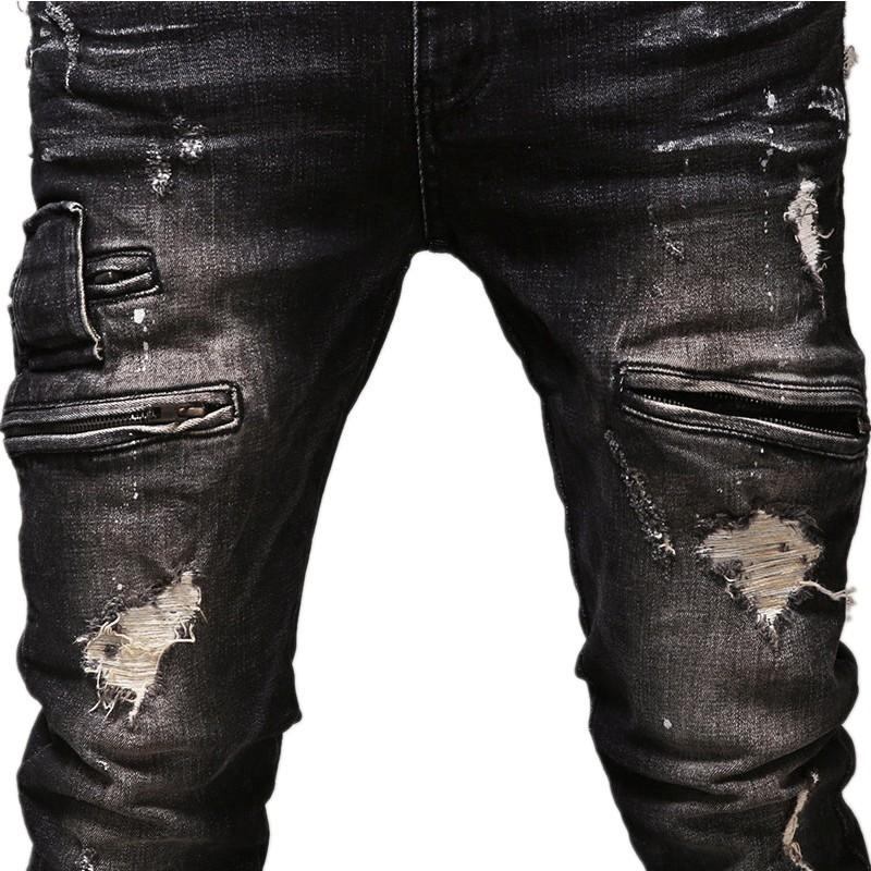 Vintage Distressed Denim Jeans Herre I Høj Kvalitet