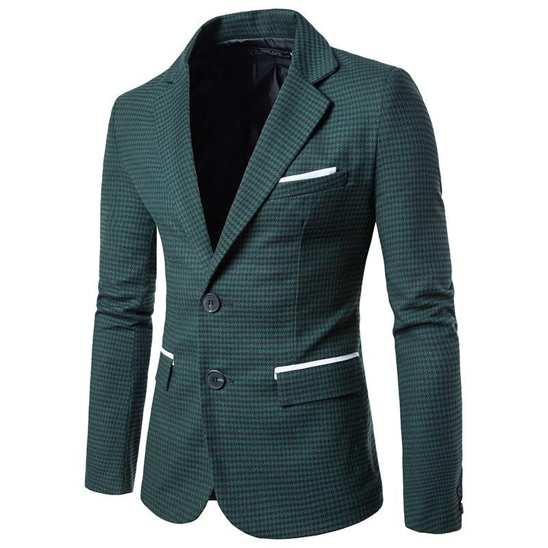 Herre Blazere Veste Efterårs Plaid Enkeltradet Blazer