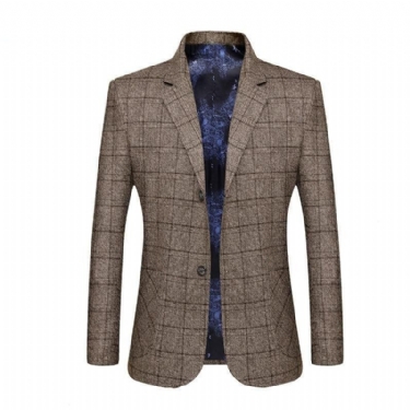 Herre Blazere Veste Mænd Business Casual Plaid Blazer I Høj Kvalitet