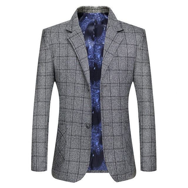 Herre Blazere Veste Mænd Business Casual Plaid Blazer I Høj Kvalitet