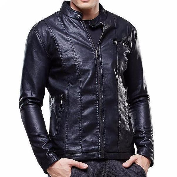 Herre Læderjakker Biker Style Slim Fit Pu Læderjakke