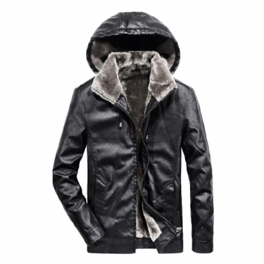 Herre Læderjakker Faux Fur Liner Thicken Leather Coat