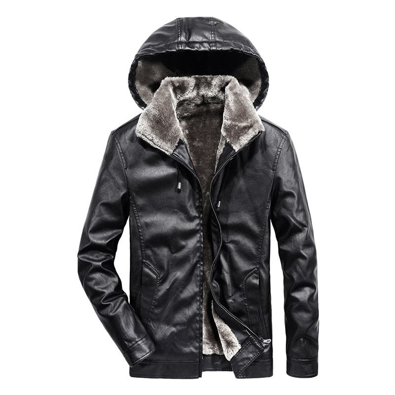 Herre Læderjakker Faux Fur Liner Thicken Leather Coat