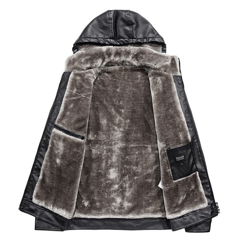 Herre Læderjakker Faux Fur Liner Thicken Leather Coat