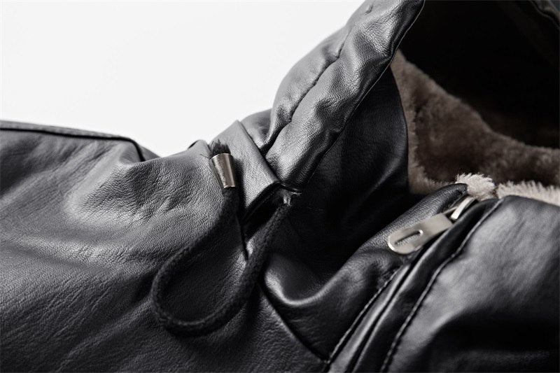 Herre Læderjakker Faux Fur Liner Thicken Leather Coat