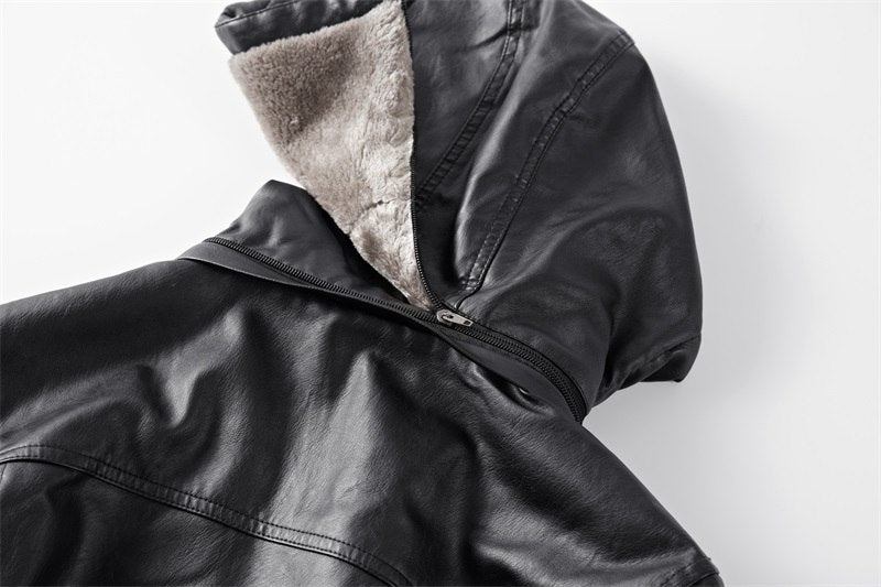 Herre Læderjakker Faux Fur Liner Thicken Leather Coat