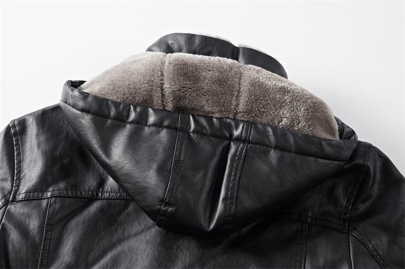 Herre Læderjakker Faux Fur Liner Thicken Leather Coat