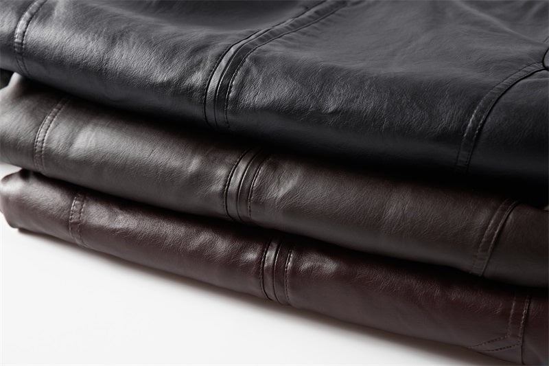 Herre Læderjakker Faux Fur Liner Thicken Leather Coat