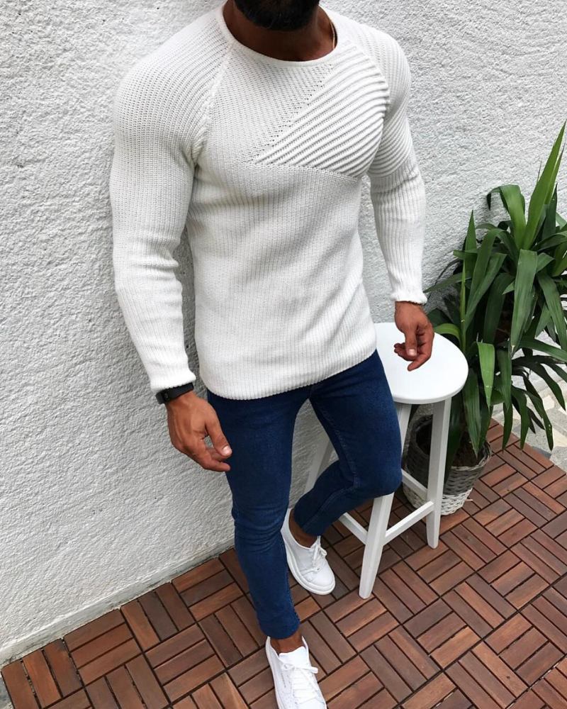 Herre Trøjer Vinter Slim Fit Sweater