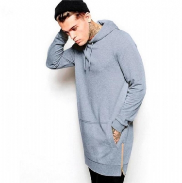 Hættetrøjer Herre Fleece Hip Hop Longline Fashion Hættetrøje