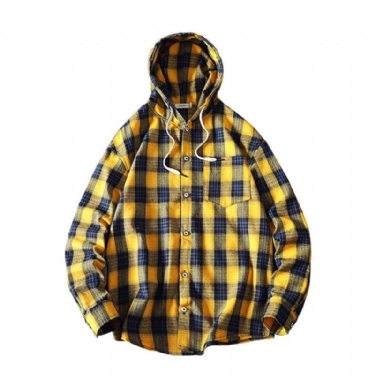 Herre Hættetrøjer Streetwear Plaid Løs Med Hætteskjorte