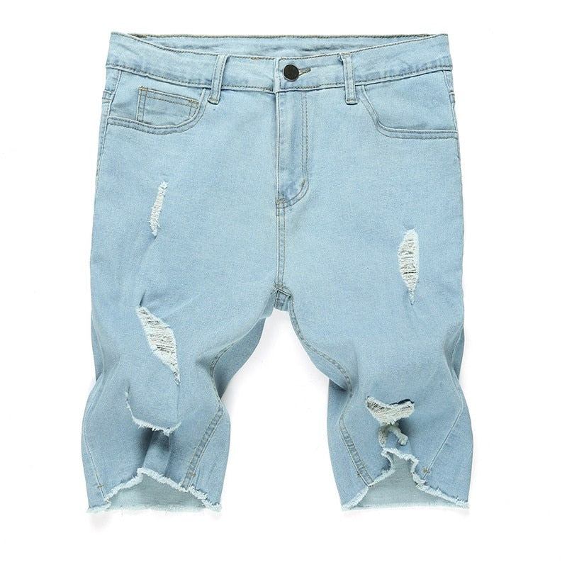 Herre Shorts Brand Destroyed Skinny Frayed Jeans