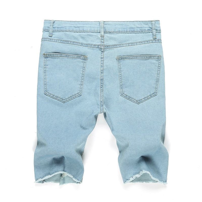 Herre Shorts Brand Destroyed Skinny Frayed Jeans