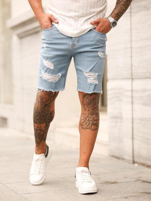 Herre Shorts Brand Destroyed Skinny Frayed Jeans