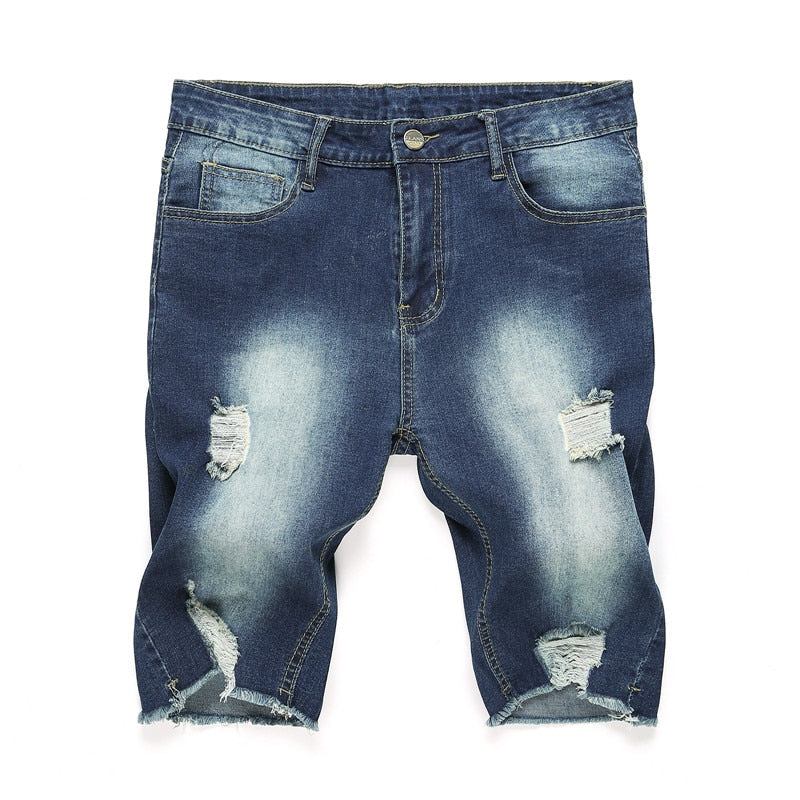 Herre Shorts Brand Destroyed Skinny Frayed Jeans