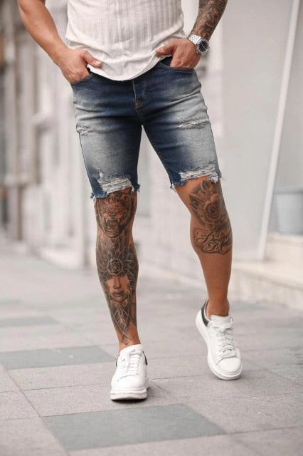 Herre Shorts Brand Destroyed Skinny Frayed Jeans