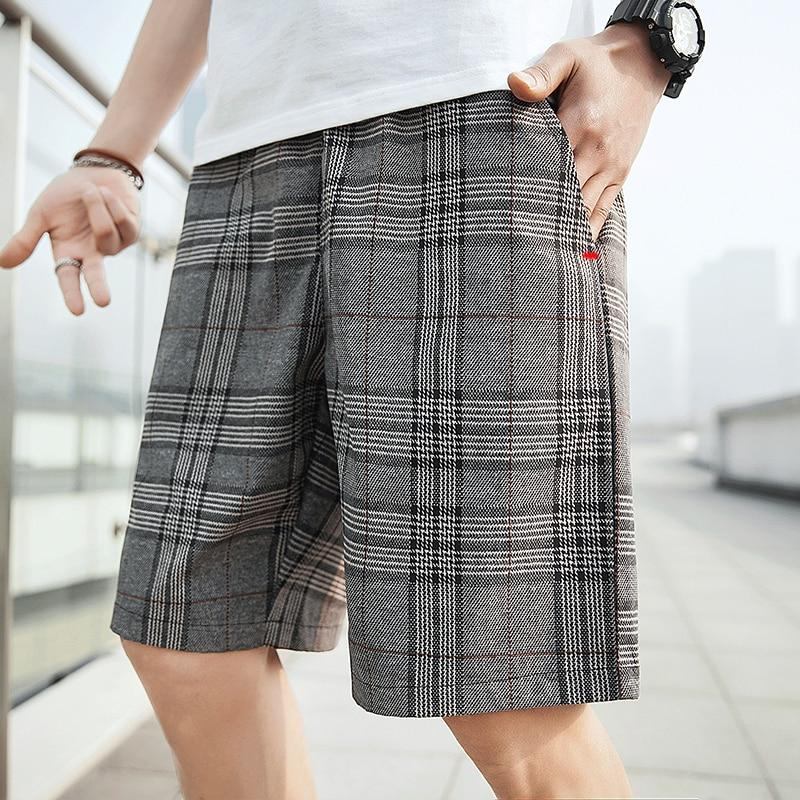 Herre Shorts Plaid Elastisk Talje Bermuda Short