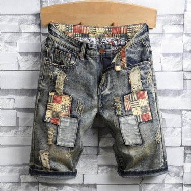 Ripped Patch Streetwear Retro Denim Shorts