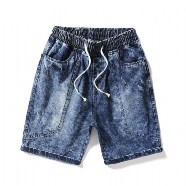 Shorts Herre Mid-talje Vaskede Lige Denimshorts