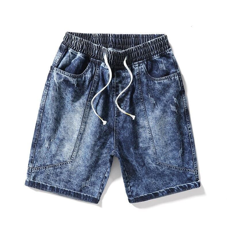 Shorts Herre Mid-talje Vaskede Lige Denimshorts