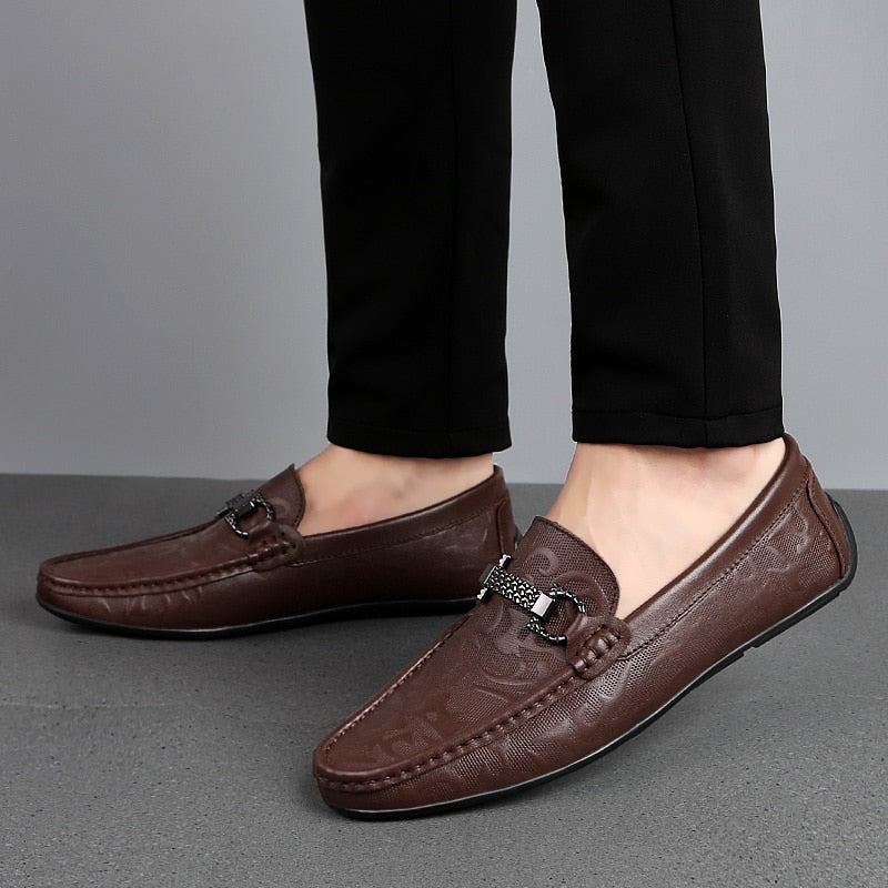 Loafers Mokasiner Herre Designer Lædermokasiner Med Unikt Mønster