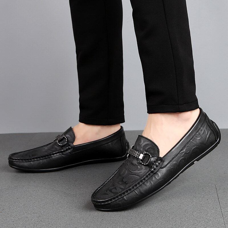 Loafers Mokasiner Herre Designer Lædermokasiner Med Unikt Mønster