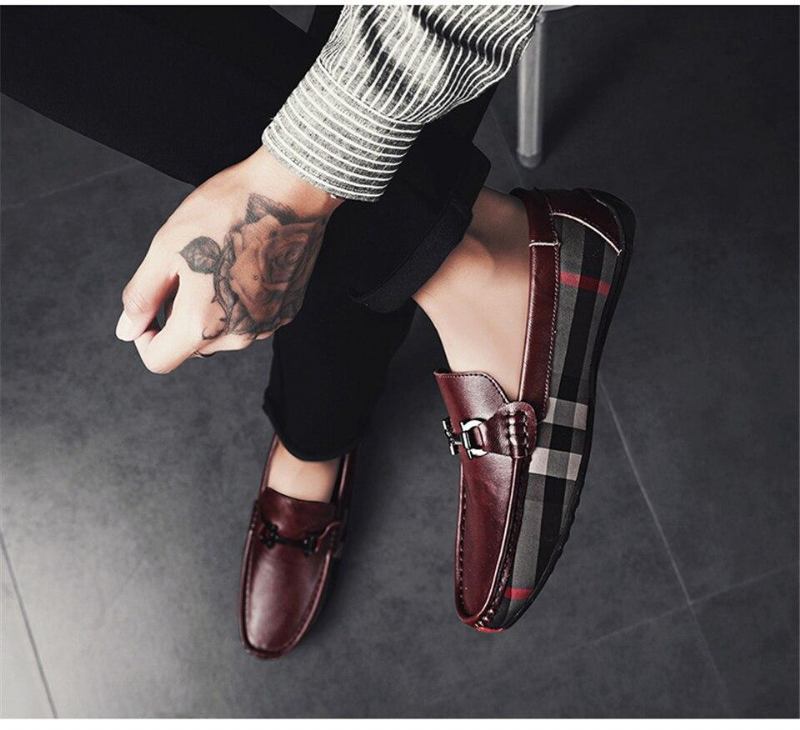 Loafers Mokasiner Herre Plaid Design Læder Mokkasiner