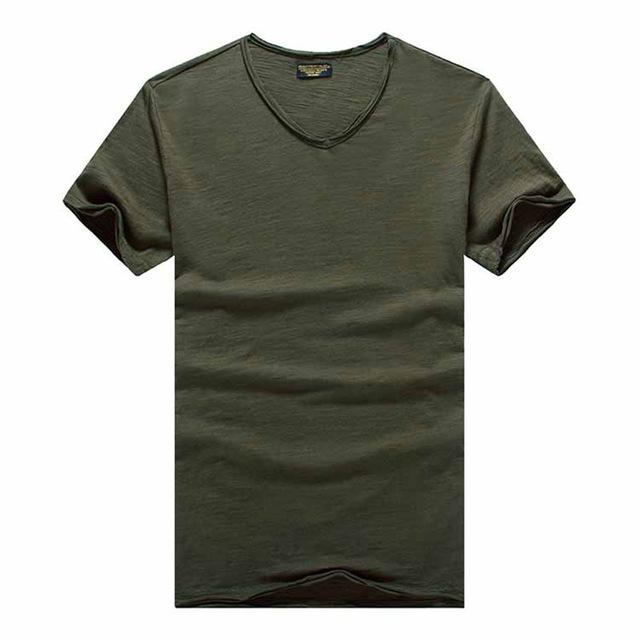 Herre Skjorter V-hals Slim Fit T-shirt I Ren Bomuld