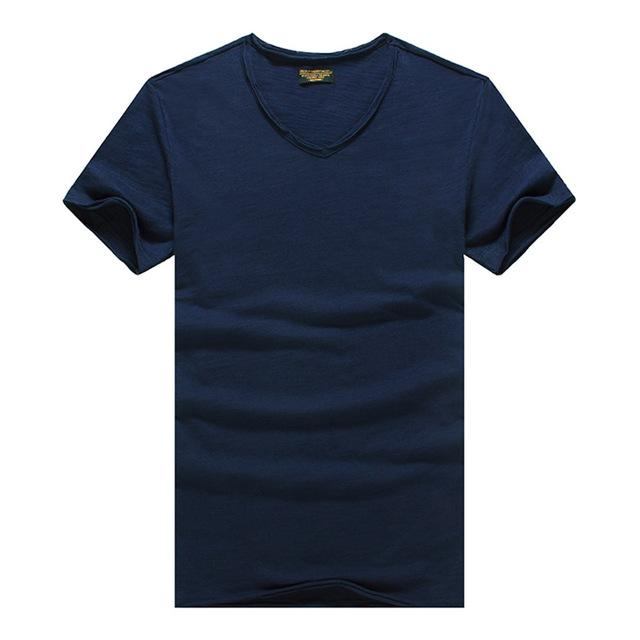 Herre Skjorter V-hals Slim Fit T-shirt I Ren Bomuld