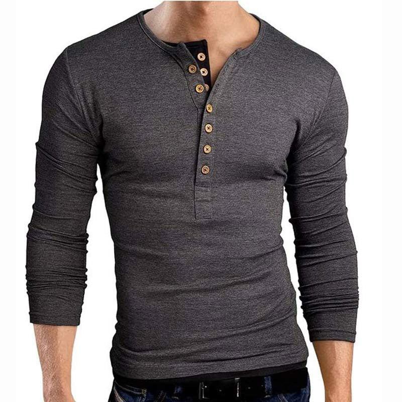 Skjorter Herre Dobbelt V-hals Henley T-shirt