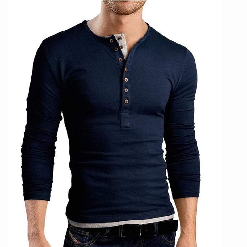 Skjorter Herre Dobbelt V-hals Henley T-shirt