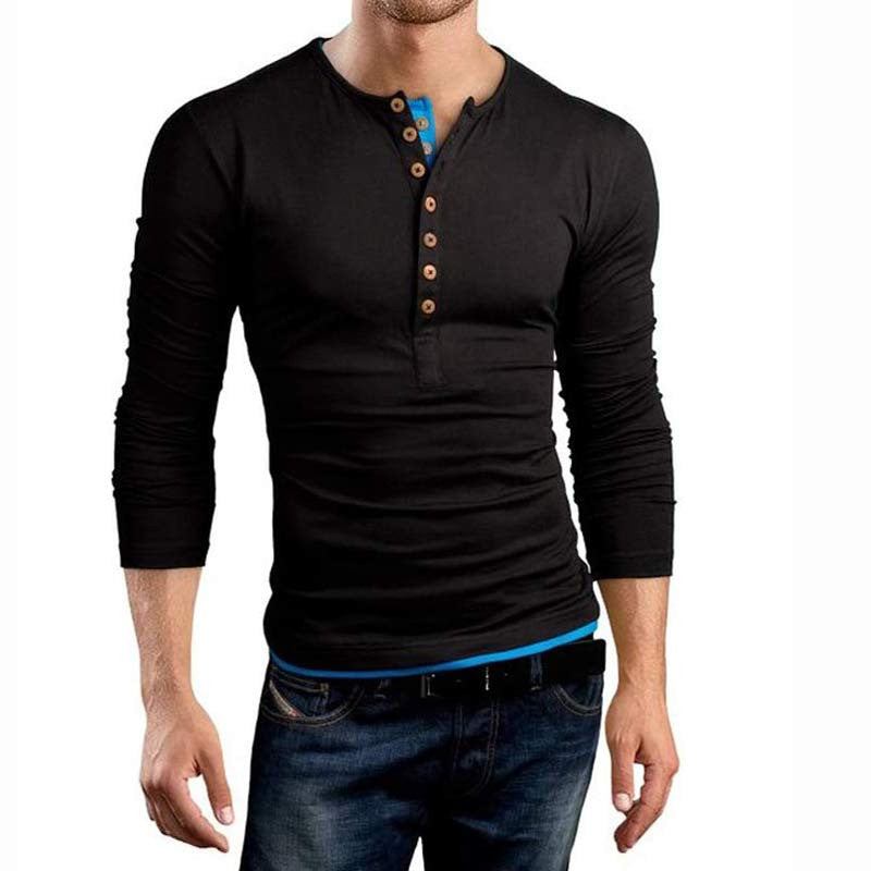 Skjorter Herre Dobbelt V-hals Henley T-shirt