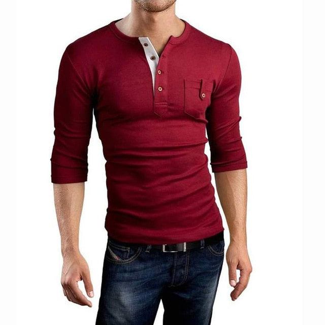 Skjorter Herre Dobbelt V-hals Henley T-shirt