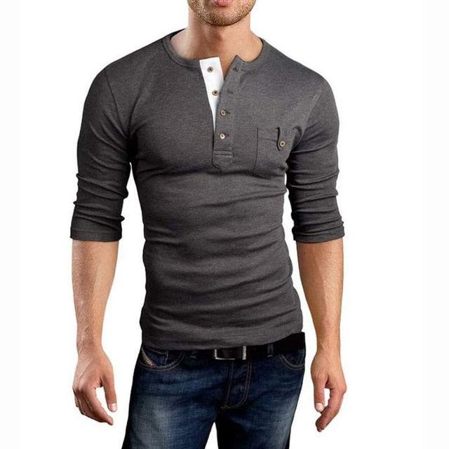 Skjorter Herre Dobbelt V-hals Henley T-shirt