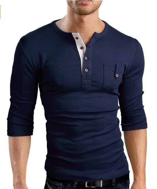 Skjorter Herre Dobbelt V-hals Henley T-shirt