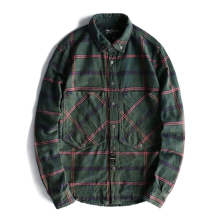 Skjorter Herre Plaid Washed Distressed Lapel Alsidig Skjorte