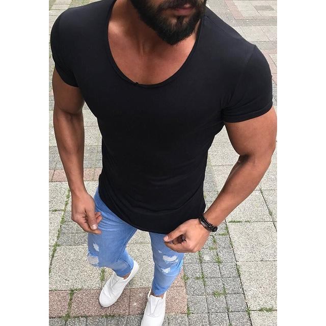 Skjorter Herre Skinny Fitness T-shirt Med Lav Hals